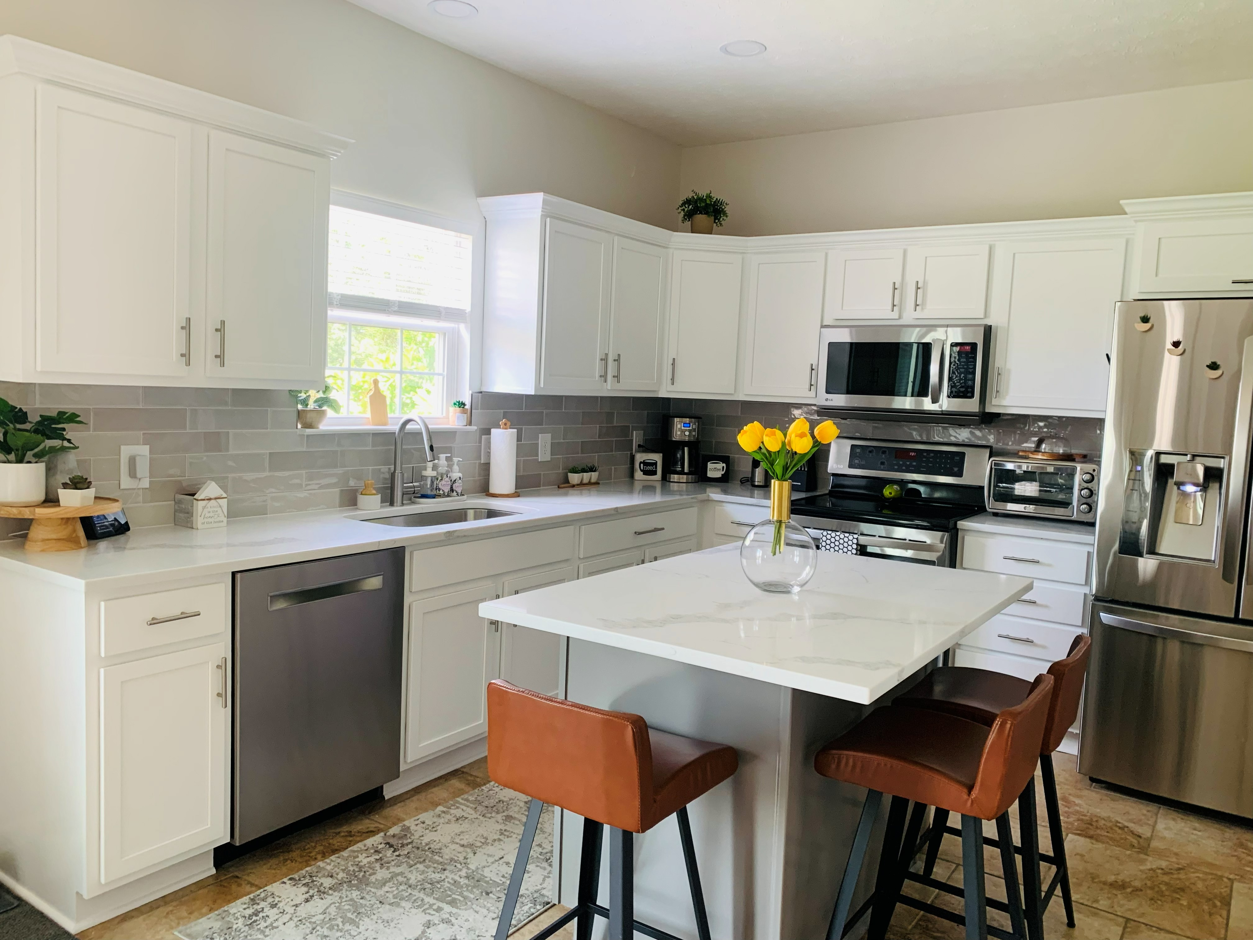 Second project — refinished white kitchen wide view
